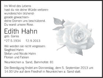 Traueranzeige von Edith Hahn von Pegnitz-Zeitung